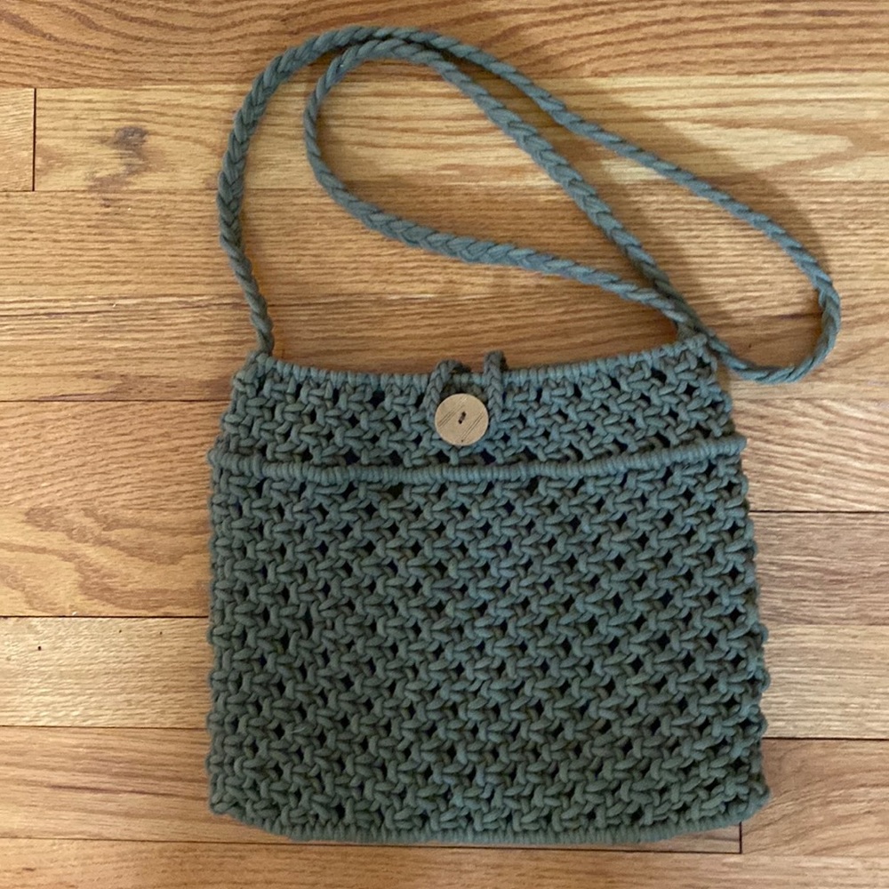 NWOT Olive Green Crochet Crossbody Bag